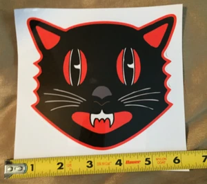 Vintage Halloween (Beistle Style) Retro Sticker/Decal BLACK CAT "5.5 X 5" - Picture 1 of 2