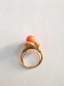 Size 6.5 Avon Gold Plated Ring with Orange Pearl Like sphere mounted on it - Picture 1 of 4
