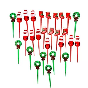Vtg CHRISTMAS Themed 28 Plastic Cupcake Toppers Pick Style Santa Wreath Sock - Picture 1 of 9