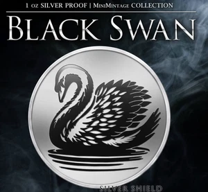 2025 - BLACK SWAN - 1 oz .999 Fine Silver Shield PROOF MINIMINTAGE - IN STOCK! - Picture 1 of 5