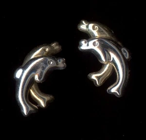 New 10K 15mm Solid Yellow & White Gold Dolphin Fish Ocean Sea Stud Earrings WQ - Picture 1 of 2