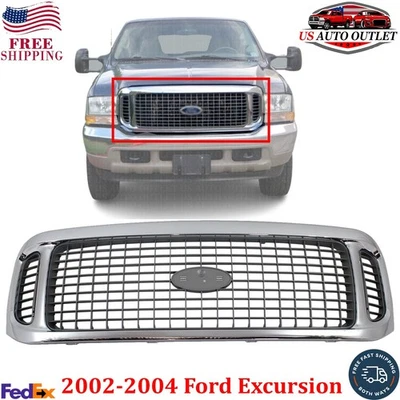 Front Grille Chrome Shell w/ Gray Insert Plastic For 2002-2004 Ford Excursion Foto 1 de 4