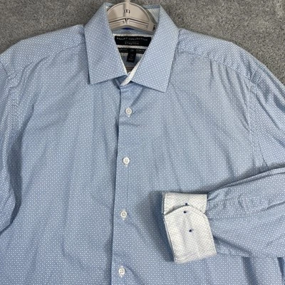 Report Collection Shirt Men Large 16 34x35 Slim Geometric Flip Cuff Tech Stretch - Image 1 of 4