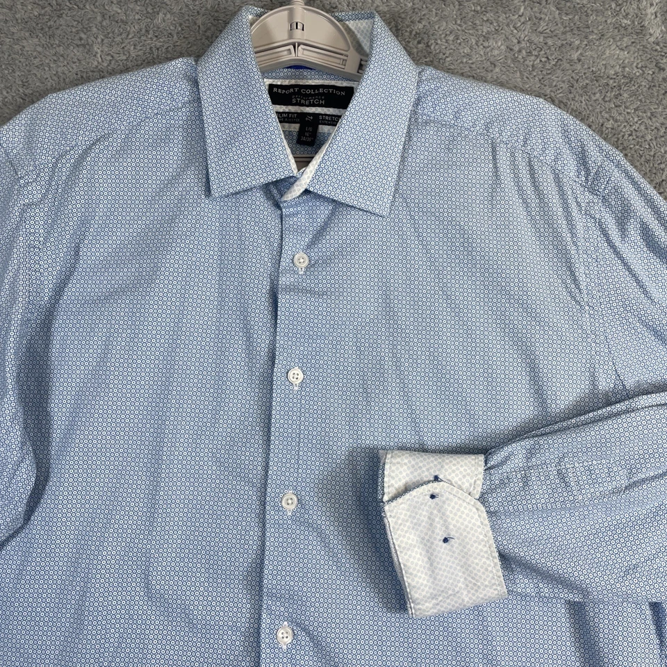 Report Collection Shirt Men Large 16 34x35 Slim Geometric Flip Cuff Tech Stretch - Image 1 of 4