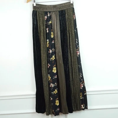 Vintage Medium Midi Skirt Whimsigoth Mixed Media Velvet Crinkle grunge 90s - Image 1 of 4