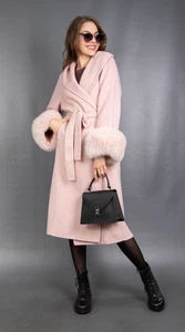15805 NEW GLAMOROUS WOOL CASHMERE COAT WITH REAL BLUE FOX FUR BEAUTIFUL SIZE M - Picture 1 of 16