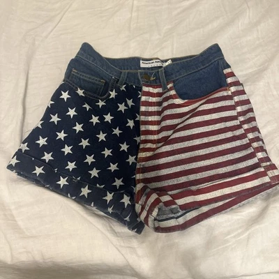 PANTALONES CORTOS BANDERA AMERICANA EE. UU. Ropa denim Rojo Blanco Azul 4 de Julio mujer Talla 27 Foto 1 de 4