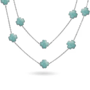 Flower Clover Pearlized Enamel Station Chain Wrap Necklace Gold Plated 40 Inch - Picture 1 of 34