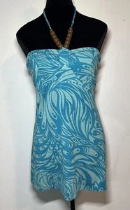 NWT Y2K Long Tube Top Susan Lawrence Tropical Shirt Halter Beads Tie Up Stretch - Picture 1 of 7