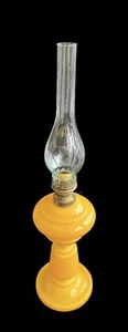 Antique Oil Lamp - Hand Blown Glass ~ Yellow - Picture 1 of 11