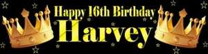 PERSONALISED BANNERS NAME AGE PHOTO BIRTHDAY PARTY Crown Yellow 12th 13th 7th S2 - Picture 1 of 4