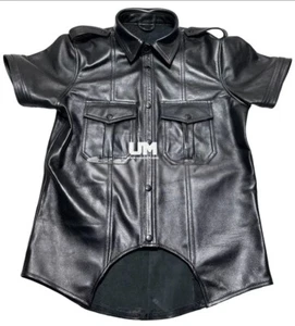 Herren Echt D Form Schnitt Rindsleder Biker Leder Hemd Sexy Gay Hemd - Bild 1 von 3