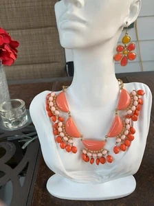 1990's Orange Yellow Citrine SET Necklace 19-3" & Daisy Pierced dangle Earrings - Picture 1 of 13