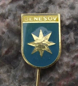 Antique Benesov Czech Town Beneschau Gold Star Heraldic Crest Shield Pin Badge - Picture 1 of 5