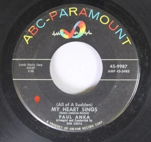 Pop Promo 45 Paul Anka - My Heart Sings / That'S Love On Spanka Music Bmi - Picture 1 of 2