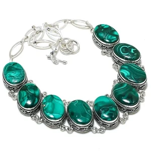 Collar de joyería de plata maciza 925 hecho a mano con piedras preciosas de malaquita para regalo de boda - Imagen 1 de 6