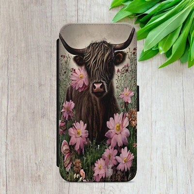 HIGHLAND COW SCOTTISH ART FLIP WALLET PHONE CASE COVER FOR IPHONE SAMSUNG HUAWEI - Image 1 of 4