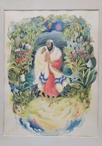 Judaica Original Watercolor Painting by Gila (Gertrude) Holt  Shabbat Shalom '77 - Picture 1 of 22