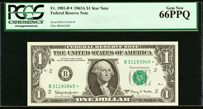*Star* $1 Dollar FRN 1963A Fr #1901-B* New York PCGS 66 PPQ Gem New - Image 1 of 2