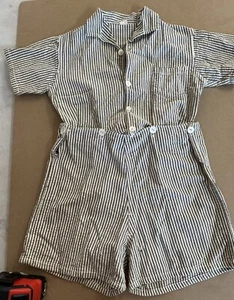 VTG 1940's Boys Union Suit Romper Seersucker Handmade 9-12 Months - Picture 1 of 4