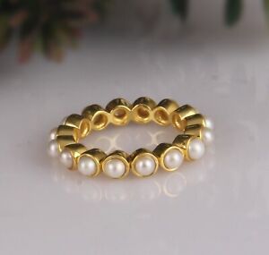 Fresh Water Pearl Eternity Ring 18k Gold Plated Engagement Unique Ring Jewelry