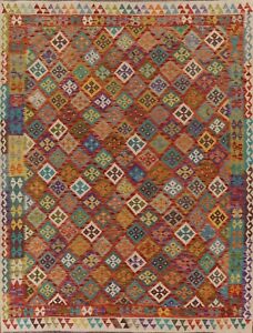 Pastel Color Reversible Kilim Geometric Oriental Area Rug 8'x10' Hand-woven Rug