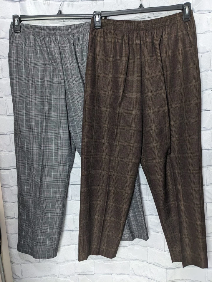 White Stag Petite Women's Vintage Plaid Pull On Gray OR Brown Pants Slacks-12P - Image 1 of 1