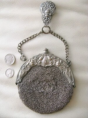 Старинный цветочный стали микро бусина Chatelaine ремень зажим кожаный килт сумочка #19 - Изображение 1 из 4