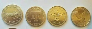 4x 1968 ENCO GAS TOKEN TEXAS A & M TEXAS CHRISTIAN UNIV RICE UNIVERSITY GOLD MIN - Picture 1 of 1