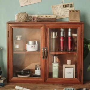 Retro Wooden Small Cabinet Free Standing Storage Shelf Desktop Display Cupboard - Picture 1 of 17