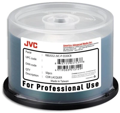100-Pak JVC PRO (Ritek Pro) Shiny-Silver Top 52X 80-Min CD-R's in Cakebox - Image 1 of 2