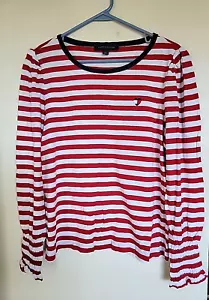 Top para mujer Tommy Hilfiger manga 3/4 cuello barco rojo blanco rayas talla L - Imagen 1 de 3