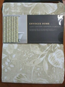 NWT Envouge Home 72" x 72" Yellow Green Floral 100% Cotton Fabric Shower Curtain - Picture 1 of 7
