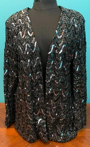 VTG Teddi Women's Boutique Open Sequin & Bead Jacket - Med, Black, Shoulder Pads - Picture 1 of 9