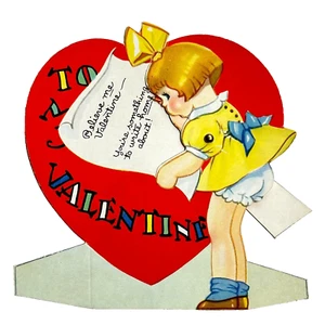 Vintage mechanisch Valentinstag junges Mädchen schreibt Buchstaben Arm bewegt - Bild 1 von 3