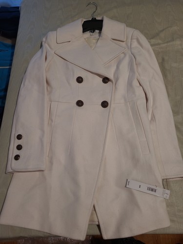 OFF WHITE Cappotto DKNY bianco panna pavone taglia 6