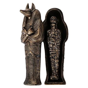 Ancient Egyptian God of the Afterlife Anubis Sarcophagus with Mummy Figurine - Picture 1 of 4