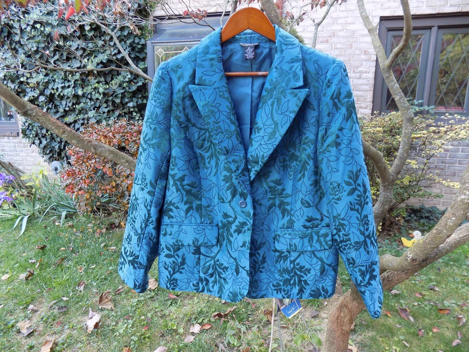 Винтажный FAB диалог sz 10 стильный блейзер куртка вышитый радужный цветочный бирюзовый - Изображение 1 из 4