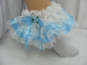 ABDL sissy adult baby frilly BABY BLUE ankle socks fancy dress men ladies - Picture 1 of 6