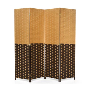 6FT Tall 4 Panel Folding Room Divider Weave Fiber Privacy Partition Screen - Picture 1 of 8