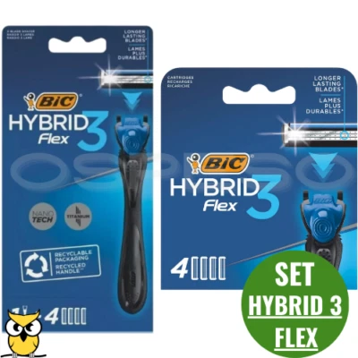 BIC SET RASOIO DA BARBA HYBRID3 FLEX PIU 4 RICAMBI STARTER KIT 3 LAME- 8 RICAMBI - Immagine 1 di 4