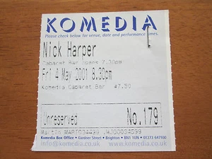 NICK HARPER - THE KOMEDIA THEATRE BRIGHTON 4.5.2001 USED CONCERT TICKET - Picture 1 of 2