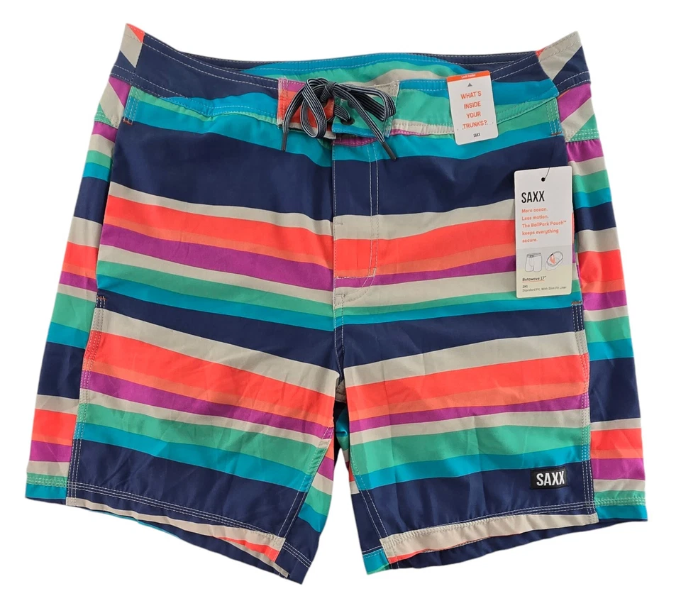 SAXX Betawave 2N1 Board Shorts - Mens 38 Multi Stripe - #46574-B8
