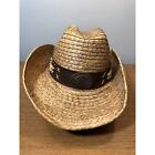 Henschel Raffia Straw Cowboy Hat Leather Studded Band Adult Size Large