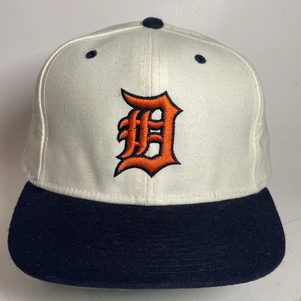 Vintage 80s Detroit Tigers Hat New Era Wool Fitted USA Old English Navy White - Image 1 of 4