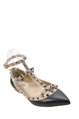 Valentino Garavani Womens Leather Studded Pointed Toe Flats Black Size 35 5 - Image 1 of 4
