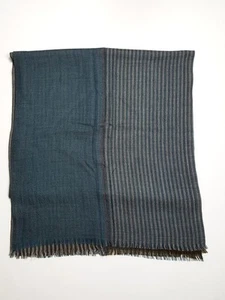 Loro Piana Men's Cashmere Brown Teal Blue Grey Stripe Fringe Scarf - Picture 1 of 4