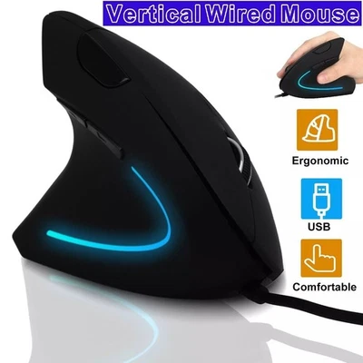 6 Keys Wired USB Vertical Mouse 2400DPI Ergonomic LED Optical Mice for PC Laptop - Image 1 of 4