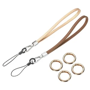 2 Pcs Smooth Leather Wristlet Strap, Gold+Light Brown - Zdjęcie 1 z 7