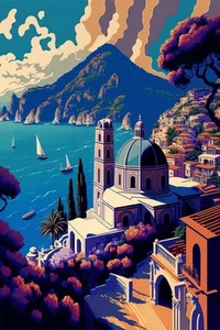 Impresión de póster de pared azul paisaje arte pop art déco lienzo - Imagen 1 de 22